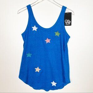 New Chaser Star Embroidered Linen Blend Bahamas Tank Top NWT Small